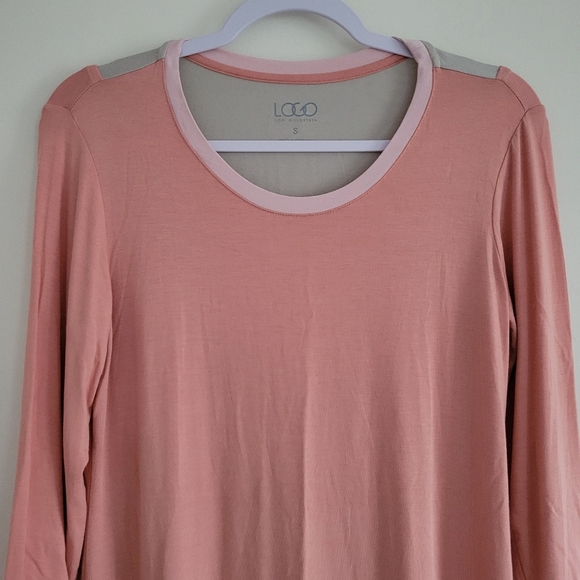 LOGO by Lori Goldstein Peach Pink Gray 3/4 Sleevele Chic Tunic Top S - Picture 3 of 7